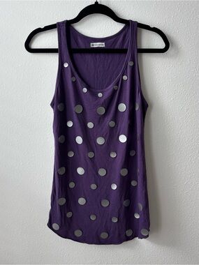 Purple Silver Polka Dot Button Tank Top